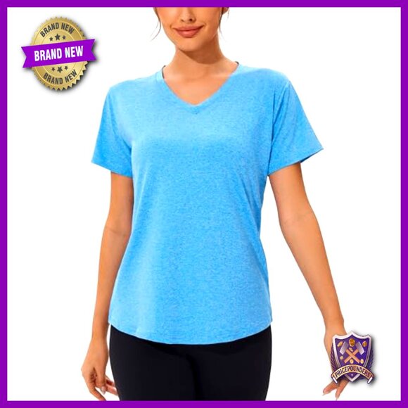 6 Pack V-Neck Workout Shirts Women Quick Dry UPF 50+ Athletic Tees - Picture 2 of 6